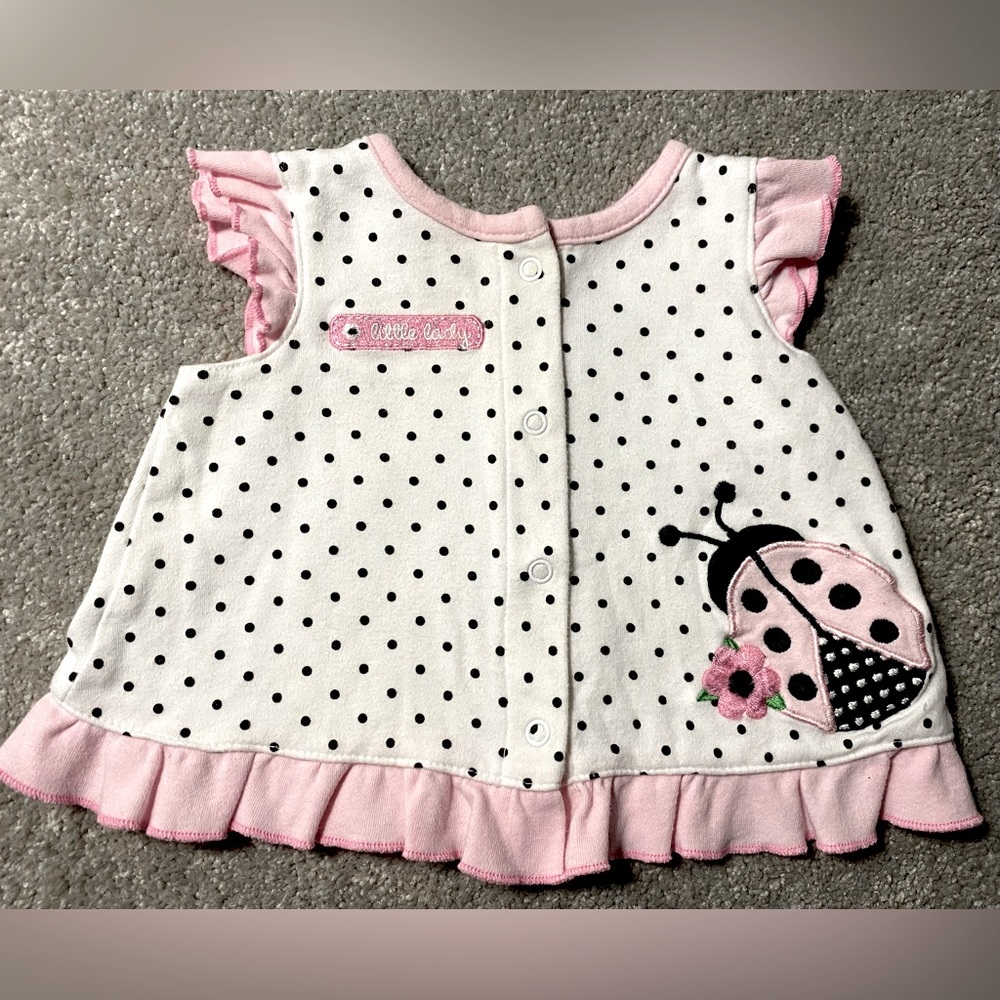 Pink and White Polka Dot Ladybug Baby Girl Top